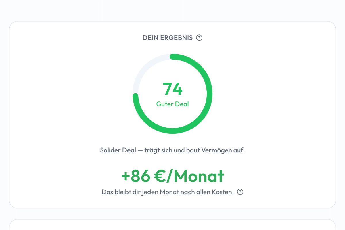 Deal-Score mit Ampel-Bewertung und Klartext-Urteil